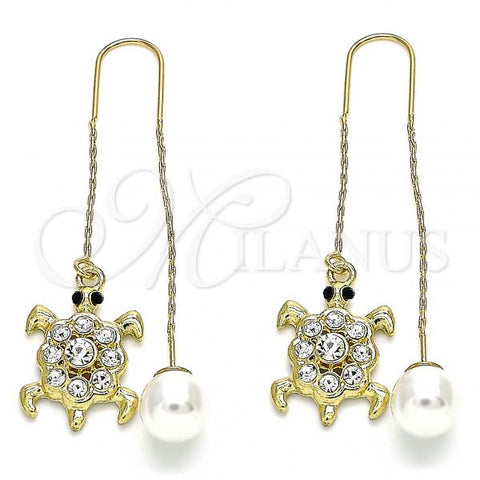 Oro Laminado Threader Earring, Gold Filled Style Turtle Design, Polished, Golden Finish, 02.380.0065