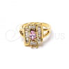 Oro Laminado Multi Stone Ring, Gold Filled Style Baguette and Cluster Design, with Rhodolite and White Cubic Zirconia, Polished, Golden Finish, 5.170.003.09 (Size 9)