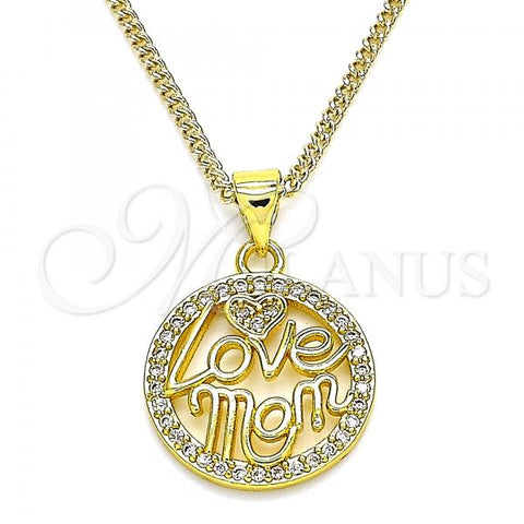 Oro Laminado Pendant Necklace, Gold Filled Style Love and Mom Design, with White Micro Pave, Polished, Golden Finish, 04.313.0037.20