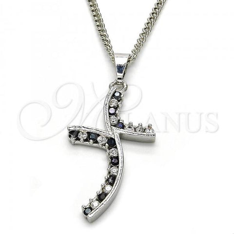 Rhodium Plated Pendant Necklace, with Black and White Cubic Zirconia, Polished, Rhodium Finish, 04.284.0014.6.22