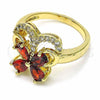 Oro Laminado Multi Stone Ring, Gold Filled Style Butterfly Design, with Garnet and White Cubic Zirconia, Polished, Golden Finish, 01.283.0012.07 (Size 7)