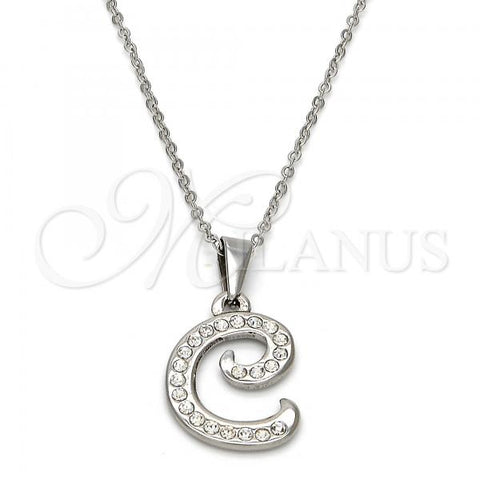 Stainless Steel Pendant Necklace, Initials and Rolo Design, with White Crystal, Polished, Steel Finish, 04.238.0003.1.18