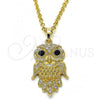 Oro Laminado Fancy Pendant, Gold Filled Style Owl Design, with Black and White Crystal, Polished, Golden Finish, 05.213.0069