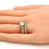 Oro Laminado Wedding Ring, Gold Filled Style Duo Design, with White Cubic Zirconia, Polished, Golden Finish, 01.99.0081.07 (Size 7)