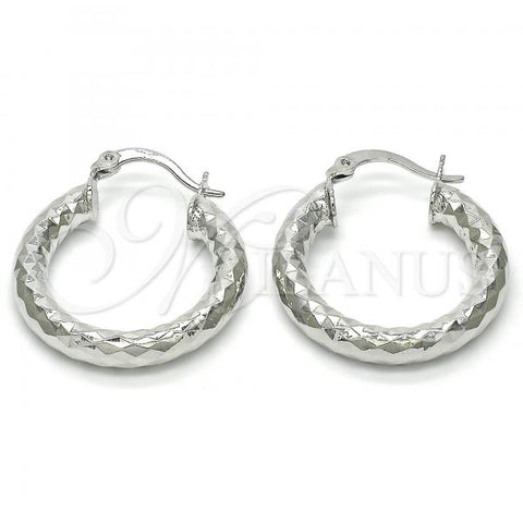 Rhodium Plated Small Hoop, Hollow Design, Diamond Cutting Finish, Rhodium Finish, 5.139.027.1.25