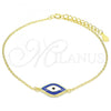 Sterling Silver Fancy Bracelet, Evil Eye Design, Blue Enamel Finish, Golden Finish, 03.336.0073.2.07