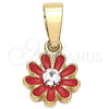 Oro Laminado Fancy Pendant, Gold Filled Style Flower Design, with White Crystal, Dark Pink Enamel Finish, Golden Finish, 05.163.0072.2