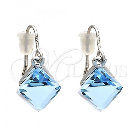 Rhodium Plated Dangle Earring, with Aquamarine Swarovski Crystals, Polished, Rhodium Finish, 02.239.0002