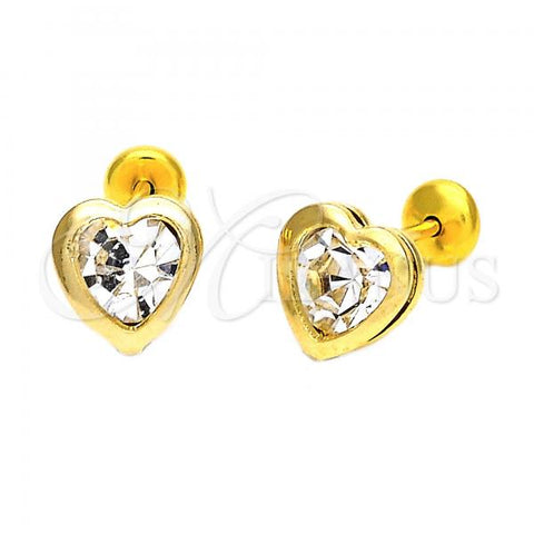 Oro Laminado Stud Earring, Gold Filled Style Heart Design, with Garnet Crystal, Golden Finish, 02.09.0028