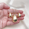 Oro Laminado Earring and Pendant Adult Set, Gold Filled Style Chunky and Hollow Design, Polished, Golden Finish, 10.163.0023