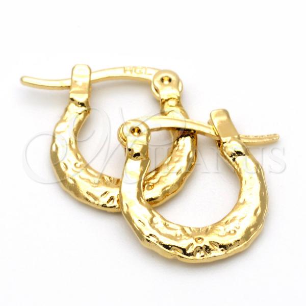 Oro Laminado Children Hoop, Gold Filled Style Flower Design, Diamond Cutting Finish, Golden Finish, 5.159.054
