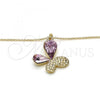 Oro Laminado Pendant Necklace, Gold Filled Style Butterfly Design, with Cyclamen Opal and Aurore Boreale Swarovski Crystals, Polished, Golden Finish, 04.239.0043.5.18