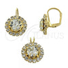 Oro Laminado Earring and Pendant Adult Set, Gold Filled Style with White Cubic Zirconia, Golden Finish, 5.057.010
