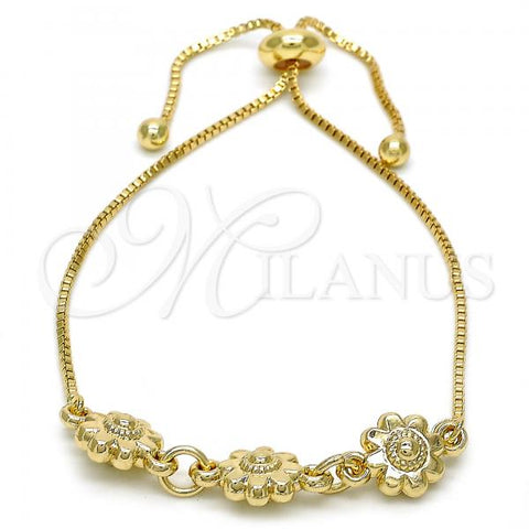 Oro Laminado Adjustable Bolo Bracelet, Gold Filled Style Flower Design, Polished, Golden Finish, 03.63.1894.11