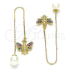 Oro Laminado Threader Earring, Gold Filled Style Bee Design, with Multicolor Micro Pave, Polished, Golden Finish, 02.210.0366.1