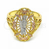 Oro Laminado Elegant Ring, Gold Filled Style San Judas Design, Polished, Tricolor, 01.253.0019.09 (Size 9)