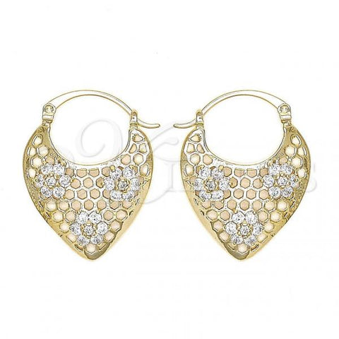 Oro Laminado Small Hoop, Gold Filled Style and Flower with White Cubic Zirconia, Polished, Golden Finish, 02.65.2459.22