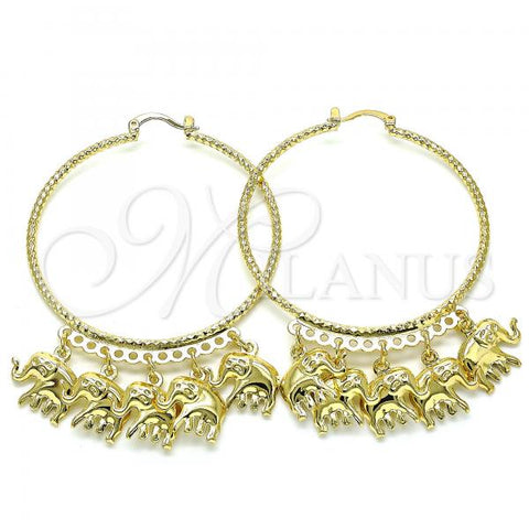 Oro Laminado Large Hoop, Gold Filled Style Elephant Design, Diamond Cutting Finish, Golden Finish, 02.380.0041.1.50