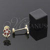 Oro Laminado Stud Earring, Gold Filled Style Flower Design, Red Enamel Finish, Golden Finish, 02.09.0044