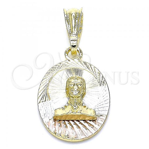 Oro Laminado Religious Pendant, Gold Filled Style Diamond Cutting Finish, Tricolor, 05.351.0195