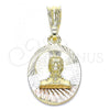 Oro Laminado Religious Pendant, Gold Filled Style Diamond Cutting Finish, Tricolor, 05.351.0195