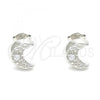 Sterling Silver Stud Earring, Moon Design, with White Cubic Zirconia, Polished, Rhodium Finish, 02.369.0036