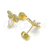 Oro Laminado Stud Earring, Gold Filled Style Bee Design, with White Cubic Zirconia and White Micro Pave, Polished, Golden Finish, 02.156.0613