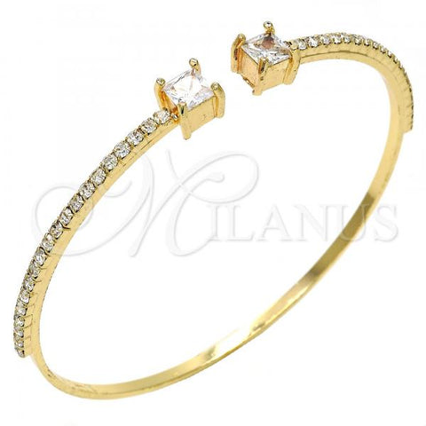 Oro Laminado Individual Bangle, Gold Filled Style with White Cubic Zirconia and White Crystal, Polished, Golden Finish, 07.193.0017 (02 MM Thickness, One size fits all)