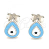 Sterling Silver Stud Earring, Teardrop Design, Turquoise Enamel Finish, Rhodium Finish, 02.336.0119