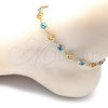 Oro Laminado Fancy Anklet, Gold Filled Style Evil Eye and Four-leaf Clover Design, Turquoise Resin Finish, Golden Finish, 03.326.0011.3.10
