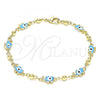 Oro Laminado Fancy Bracelet, Gold Filled Style Elephant and Evil Eye Design, Light Blue Enamel Finish, Golden Finish, 03.213.0141.2.08