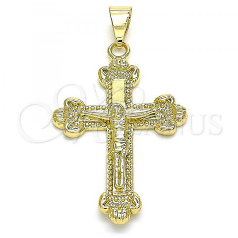 Oro Laminado Religious Pendant, Gold Filled Style Crucifix Design, Polished, Golden Finish, 05.163.0097
