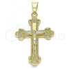 Oro Laminado Religious Pendant, Gold Filled Style Crucifix Design, Polished, Golden Finish, 05.163.0097