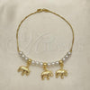 Oro Laminado Fancy Anklet, Gold Filled Style Elephant and Ball Design, with Ivory Pearl, Polished, Golden Finish, 03.32.0632.10