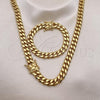 Stainless Steel Necklace and Bracelet, Miami Cuban Design, Polished, Golden Finish, 06.116.0040.1