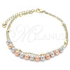 Oro Laminado Fancy Anklet, Gold Filled Style Ball Design, Matte Finish, Tricolor, 03.331.0071.10