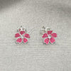 Sterling Silver Stud Earring, Flower Design, Pink Enamel Finish, Silver Finish, 02.406.0012