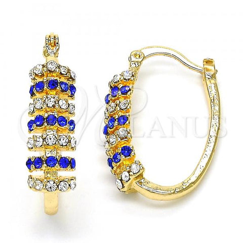 Oro Laminado Small Hoop, Gold Filled Style with Sapphire Blue and White Crystal, Polished, Golden Finish, 02.100.0070.15