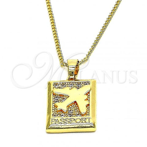 Oro Laminado Pendant Necklace, Gold Filled Style Airplane Design, with White Micro Pave, Polished, Golden Finish, 04.193.0003.18