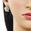 Oro Laminado Stud Earring, Gold Filled Style Shell Design, Polished, Golden Finish, 02.282.0045