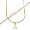 Oro Laminado Earring and Pendant Children Set, Gold Filled Style Anchor Design, Polished, Golden Finish, 06.63.0230