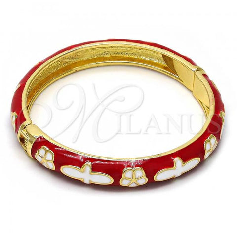 Oro Laminado Individual Bangle, Gold Filled Style Flower Design, Red Enamel Finish, Golden Finish, 07.246.0002.4.02 (08 MM Thickness, Size 2 - 1.75 Diameter)