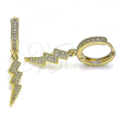 Oro Laminado Huggie Hoop, Gold Filled Style with White Micro Pave, Polished, Golden Finish, 02.368.0040.15