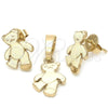 Oro Laminado Earring and Pendant Children Set, Gold Filled Style Bird Design, Enamel Finish, Golden Finish, 10.64.0092