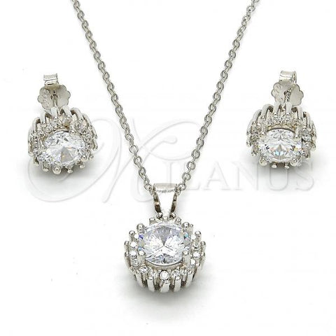 Sterling Silver Earring and Pendant Adult Set, with White Cubic Zirconia, Polished, Rhodium Finish, 10.175.0062