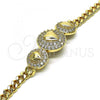 Oro Laminado Fancy Bracelet, Gold Filled Style Heart and Miami Cuban Design, with White Cubic Zirconia, Polished, Golden Finish, 03.283.0293.07