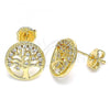 Oro Laminado Stud Earring, Gold Filled Style Tree Design, with White Micro Pave, Polished, Golden Finish, 02.156.0450