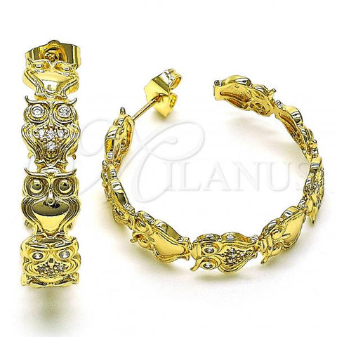 Oro Laminado Medium Hoop, Gold Filled Style Owl Design, with White Micro Pave, Polished, Golden Finish, 02.210.0797.35