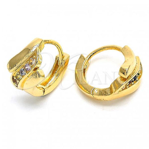 Oro Laminado Huggie Hoop, Gold Filled Style with Multicolor Crystal, Diamond Cutting Finish, Golden Finish, 02.122.0063