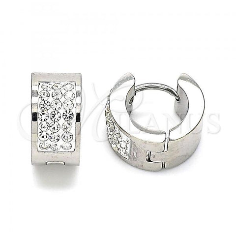 Stainless Steel Huggie Hoop, with White Crystal, Polished, Steel Finish, 02.384.0031.12